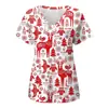 Estación Independiente de Ropa de Exportación Wish Europea y Americana Camiseta Casual Estampada de Cuello V Manga Corta Holgada Uniforme de Enfermera Talla Grande