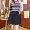 Shorts de Algodón Lavado Verdes para Mujer Verano Delgados 2024 Nuevo Cintura Alta Sueltos Adelgazantes Corte A Pierna Ancha Pantalones Cortos Hot Pants de Tres Puntos