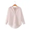 Venta al por mayor transfronteriza 2026 estilo europeo y americano moda casual todo algodón abotonada cola de golondrina manga larga a rayas camisa para mujer M87062