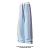 Calça de Moletom Esportiva Listrada Color-Block Retrô Americana para Homens, Calça Caída com Textura de Gaufre para Outono, Calça Casual Reta Solta