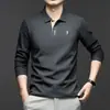 Polo de Algodón Puro de Manga Larga Transfronterizo para Hombre 2025 Otoño Nuevo Solapa Bordado Transpirable Moda Casual Camiseta de Hombre
