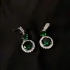 Brincos de Zircônia Esmeralda Estilo Europeu e Americano, Brincos de Alta Qualidade Cravejados com Diamantes, Brincos Modernos e Elegantes para Mulheres, Joias Exquisitas