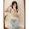 2025 Novo Estilo Quente Redutor de Idade Únicos e Bonitos Tops Super Bonitos Camiseta de Tricô com Coelho Cartoon Branco para Mulheres Verão