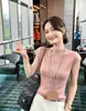 Ropa Especial Zhengqi/Camisa de Punto Rayada para Mujer, Manga Corta, Corte Ajustado, Cuello Redondo, Nuevo Top de Color Sólido para Verano para Viajar al Trabajo