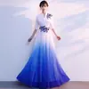 Traje de Performance para Coral 2026 Vestido Azul com Gradiente de Verão de Manga Meia Mão Elegante e de Alto Padrão Longo
