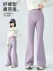 Calças boca de sino finas de fleece para meninas, calças de tubarão de cintura alta infantis para outono e inverno, calças flare estudantis para crianças de tamanho médio e grande, leggings pretos e brancos