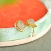 Yuebao Joyería Jade Hetian Plata de Ley S925 Tulipán Gota de Perfume Jade de Agua Clara Jade Blanco Lujo Ligero Pendientes de Botón de Gama Alta