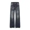 JORW_Union Jack_Azul Jaspeado Jeans Lavados Desgastados Rasgados con Bordado de Cuentas Hecho a Mano, Aspecto Vintage, Efecto Adelgazante
