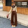 Coleção outono/inverno 2026 transfronteiriça: Calça estilo americano de 5 cores, cintura alta, modelagem solta, perna larga, calça esportiva versátil com forro de fleece, cordão e design de perna reta para uso casual