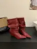 Botas femininas Chuyuji retrô de perna larga que afinam, plissadas, empilhadas, modelo novo 2026, bico fino, salto plataforma, elegantes botas plissadas de cano médio