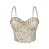 Top Tubo Peixe Strass Franja Cruzada Festa Glitter Camisola Modeladora Sexy Peixe