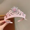 Estilo Coreano Princesa de Hielo y Nieve Corona Rosa Diadema Brillante Sencillo con Diamantes para Niños Niñas Año Nuevo Accesorios Azules Dinastía Han