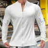 Camiseta de Entrenamiento para Correr al Aire Libre Elástica Estilo Nuevo para Hombre Gimnasio Fitness Ejercicio Cremallera Manga Larga Otoño