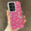 Para Samsung S24 Tela Cheia Impressão de Lábios S24Ultra Novo S23 Resistente a Quedas S22 Simples S21 Camada Dupla IMD Cor Prata Capa