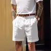 Verão 2026 Novo Cruzamento Masculino Cor Sólida Soltos Algodão Linho Shorts Tamanho Plus Moda Casual Praia Calças Retas