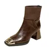 Botas Nuevas de Tacón Grueso para Mujer Otoño e Invierno 2025, Botas Negras de Tacón Alto, Cierre Trasero, Aspecto Adelgazante, Botas de Jinete Elásticas