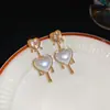 Pendientes de Borla Geométrica de Perla con Circonita de Aguja Plateada Pendientes Elegantes de Lujo Ligero Pendientes de Moda Exquisitos Versátiles para Mujer