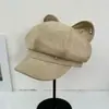 Chapéu Oitavado Japonês Retrô de Nicho com Orelhas de Gato Tridimensionais para Mulheres, Chapéu de Boina Casual Versátil para Outono e Inverno Que Faz o Rosto Parecer Menor