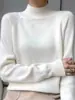 Suéter Tricot Casual de Gola Alta Meia-Calça Cor Sólida Manga Longa para Mulheres, Outono e Inverno Simples Versátil Grosso Quente Suéter Pulôver