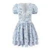 Vestido Festivo Retro Francés Floral de Cuello en V Ajustado con Mangas Abullonadas Falda Corta Estampada Nuevo Primavera 2026