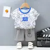 Novo Conjunto de Verão de Manga Curta para Meninos e Meninas, Conjunto de Duas Peças Fino com Desenho Animado, Roupas Casuais de Algodão para Crianças, Roupas de Bebê
