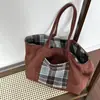 Bolso de Hombro de Lana a Cuadros Estilo Británico Otoño e Invierno Doble Cara Fresco Estilo Universitario Bolso Tote de Gran Capacidad Estilo Perezoso para Mujer