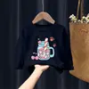 2049# camiseta de algodão puro infantil para meninos e meninas, manga longa, outono, novo estilo ocidental, top casual infantil de outono