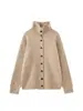 Nuevo suéter de lana casual de cuello alto abotonado estilo japonés Loufu, abrigo cálido para mujer