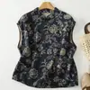 Fotos reales de la colección primavera/otoño 2026: chaleco retro estilo chino nuevo con cierres de botón, para mujer, de algodón de doble capa con estampados, sin mangas, ropa casual