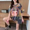 Camiseta Tie-Dye de Manga Curta Feminina Verão 2025 Moda Ins Tamanho Plus Fashion Solta Top Comprimento Médio Próxima Algodão