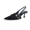 6098-7 Sandalias de Punta con Sensación Avanzada Calzado de Verano Nuevo Estilo Francés de Noche Elegantes para el Trabajo Hebilla Cuadrada Zapatos de Punta Individual