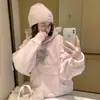 Sudadera con Capucha Bordada de Ciervo Rosa para Mujer, Forrada de Polar y Engrosada, Corte Holgado Estilo Coreano, Chaqueta de Manga Larga Estilo Perezoso, Artículo Popular de Otoño e Invierno