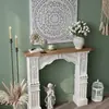 Gabinete Decorativo de Chimenea de Madera Maciza Estilo Europeo con Arco Vintage en Relieve Decoración de Chimenea Falsa Francesa para Sala de Estar Soporte Pequeño para Chimenea