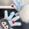 Guantes de Gato Kt Color Leche y Peludos de Nuevo Estilo Otoño e Invierno, Lindos y Cálidos Guantes de Ciclismo de Invierno con Lazo de Cinco Dedos