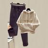 Traje Grueso de Imitación de Lana de Cordero 2026 para Mujer, Nuevo Conjunto de Dos Piezas para Otoño e Invierno: Sudadera Bordada + Pantalones de Lana de Pierna Ancha