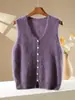 Chaqueta chaleco de punto cepillado con cuello en V para mujer, corte holgado, top de punto sin mangas en capas, prenda exterior sencilla para otoño e invierno