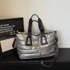 Bolsa de Viaje, Bolsa de Equipaje Ligera, Bolsa Plateada de Gran Capacidad, Bolsa de Algodón de Moda para Mujer, Bolsa Tote, Bolso Cruzado de Mano