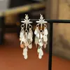 Pendientes de Borla de Cristal de Hielo Super Brillantes con Diseño de Estrella de Ocho Puntas, Estilo Largo, Efecto Adelgazante, Incrustados con Circonitas, Pendientes Elegantes para Mujer