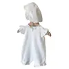 Ropa Coreana para Niñas, Cuello de Encaje, Patrón de Gofre, Mangas con Volantes, Mameluco de Bebé, Mono de Estilo Veraniego para Bebés