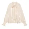 Fabricante de ropa de mujer transfronterizo al por mayor 2026 nueva camisa de moda casual estilo europeo y americano con detalle de lazo y textura de satén de seda