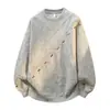 Moletom Bordado Tie-Dye Americano Masculino Outono 2026 Novo Solto Casual Gola Redonda Manga Longa Camiseta Design Moderno Top
