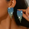RNAFASHION Pendientes de Color de Moda Full Diamond Pendientes Largos con Borla de Corazón Temperamento Femenino Agua
