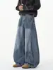 Calça Jeans Vintage Patchwork de Corte Curvo para Homens, Tendência Primavera/Verão, Calça Larga Lavada com Caimento e Aspecto Desgastado, Estilo Streetwear