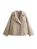 Zatrax-2024 primavera y otoño estilo europeo y americano elegante chaqueta de doble cara con solapa bronceada y bolsillo para mujer