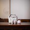Juego de té de kung fu de cerámica portátil de viaje con tapa, cuenco, dos tazas, pintado a mano, color rosa bajo cubierta, bolsa de almacenamiento para taza de té