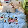 Novo Conjunto de Roupa de Cama de Algodão Lavado com Bordado de Desenho Animado Quatro Peças Estilo Ins Cobertor de Cama para Dormitório de Estudante Conjunto de Três Peças