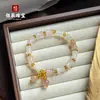 Pulsera de Cuentas Redondas de Jade de Seda Dorada Hotan de Xinjiang Natural para Mujer Exquisita DIY Multi-Gema Pulsera de Cuentas Ábaco Prosperidad Suerte