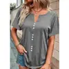 Ropa de Mujer Tallas Grandes Europea y Americana Primavera y Verano 2023 Amazon Wish Nuevos Tops Color Sólido Múltiples Botones Manga Corta Estilo Europeo y Americano