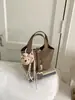Bolso Cubo con Diseño Exclusivo, Bolso de Mano Estilo Cesta para Mujer, Bolso Cruzado Elegante y de Moda para el Día a Día, Bolso de Mano con Textura de Patrón Lichi