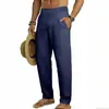 Calça Reta Casual Esportiva de Linho Masculina Estilo Americano para Primavera e Outono, Solta, para Férias e Trabalho